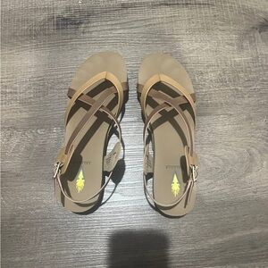 Volatile Tan and Brown Strappy Sandals